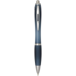 Recycled plastic click pen with grip, black ink bondi blue colour