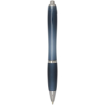 Recycled plastic click pen with grip, black ink bondi blue colour second rear view