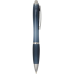 Recycled plastic click pen with grip, black ink bondi blue colour second side view