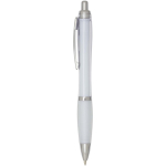 Recycled plastic click pen with grip, black ink transparent colour side view