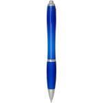 Recycled plastic click pen with grip, black ink royal blue colour second rear view