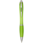 Recycled plastic click pen with grip, black ink lime colour