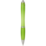Recycled plastic click pen with grip, black ink lime colour second rear view