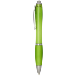 Recycled plastic click pen with grip, black ink lime colour side view