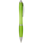 Recycled plastic click pen with grip, black ink lime colour second side view