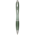 Recycled plastic click pen with grip, black ink marbled green colour