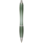 Recycled plastic click pen with grip, black ink marbled green colour second rear view