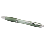 Recycled plastic click pen with grip, black ink marbled green colour second view