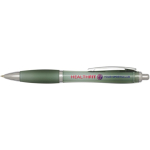 Recycled plastic click pen with grip, black ink marbled green colour