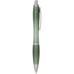 Recycled plastic click pen with grip, black ink marbled green colour second side view