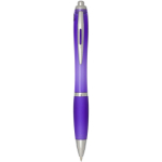 Recycled plastic click pen with grip, black ink purple colour