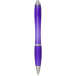 Recycled plastic click pen with grip, black ink purple colour second rear view