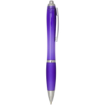 Recycled plastic click pen with grip, black ink purple colour second side view