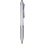 Recycled plastic click pen with grip, black ink lilac colour second side view