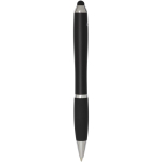 Twist-action ballpoint pen with stylus and soft grip, blue ink black colour second rear view
