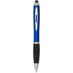 Twist-action ballpoint pen with stylus and soft grip, blue ink royal blue colour