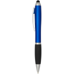 Twist-action ballpoint pen with stylus and soft grip, blue ink royal blue colour side view