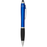 Twist-action ballpoint pen with stylus and soft grip, blue ink royal blue colour second side view