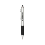 Twist-action ballpoint pen with stylus and soft grip, blue ink main view