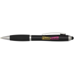 Twist ballpoint pen with stylus and soft grip, black ink black colour pad printing view