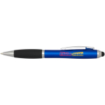 Twist ballpoint pen with stylus and soft grip, black ink royal blue colour pad printing view
