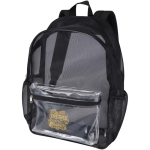 Transparent recycled mesh backpack with front pocket 18L black colour screen printing view