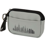 Recycled synthetic leather wallet with ring and zip grey colour transfer printing view