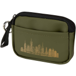 Recycled synthetic leather wallet with ring and zip dark green colour transfer printing view