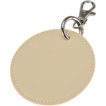 Round recycled synthetic leather keyring with integrated ring brown colour