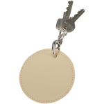 Round recycled synthetic leather keyring with integrated ring brown colour second view