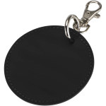 Round recycled synthetic leather keyring with integrated ring black colour