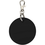 Round recycled synthetic leather keyring with integrated ring black colour second rear view