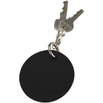 Round recycled synthetic leather keyring with integrated ring black colour second view