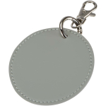 Round recycled synthetic leather keyring with integrated ring grey colour