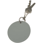 Round recycled synthetic leather keyring with integrated ring grey colour second view