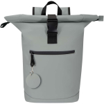 Round recycled synthetic leather keyring with integrated ring grey colour third view