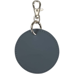 Round recycled synthetic leather keyring with integrated ring bondi blue colour second rear view