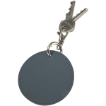 Round recycled synthetic leather keyring with integrated ring bondi blue colour second view