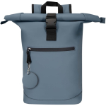 Round recycled synthetic leather keyring with integrated ring bondi blue colour third view
