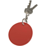 Round recycled synthetic leather keyring with integrated ring mahogany colour second view