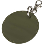 Round recycled synthetic leather keyring with integrated ring dark green colour