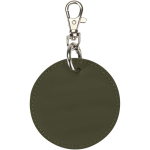 Round recycled synthetic leather keyring with integrated ring dark green colour second rear view