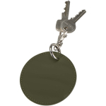 Round recycled synthetic leather keyring with integrated ring dark green colour second view