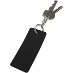 Rectangular recycled synthetic leather keyring with ring black colour second view
