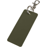 Rectangular recycled synthetic leather keyring with ring dark green colour