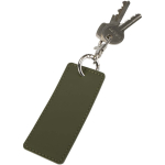 Rectangular recycled synthetic leather keyring with ring dark green colour second view