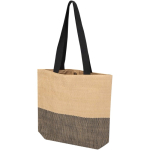 Woven straw bag with magnetic button and wide base 10L black colour