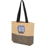 Woven straw bag with magnetic button and wide base 10L black colour