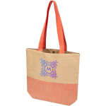 Woven straw bag with magnetic button and wide base 10L mahogany colour