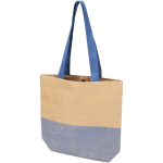 Woven straw bag with magnetic button and wide base 10L navy-blue colour